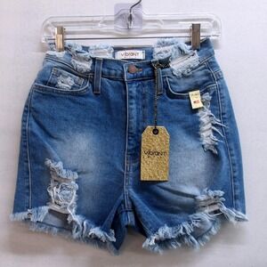 Vibrant MIU Womens High Waisted Distressed Denim Shorts Sz M (26"x4")/# 26219
